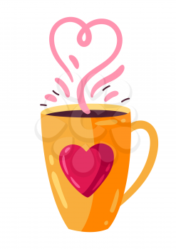 Happy Valentine Day illustration of cup with heart. Holiday romantic image and love symbol.