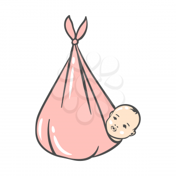 Illustration of newborn baby girl. Happy Birthday image. Holiday baby shower celebration simbol.
