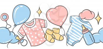 Happy Birthday seamless pattern. Holiday baby shower celebration simbols and items.