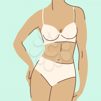 Illustration of pretty woman in beautiful lingerie. Bra and panties set. Abstract stylized figure.