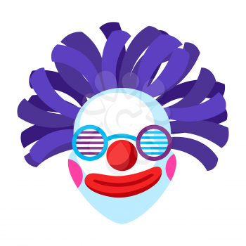 Carnival halloween, masquerade clown mask with big red nose and glasses. Happy Purim accessory.