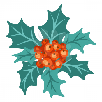 Merry Christmas illustration of holly berry. Holiday symbol in hand drawn style.
