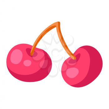Illustration of cherries. Food item for bars, restaurants and shops. Icon or promotional image.