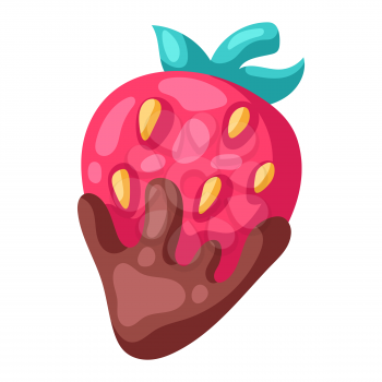 Illustration of strawberry in chocolate. Food item for bars, restaurants and shops. Icon or promotional image.