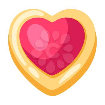 Illustration of heart cookie. Food item for bars, restaurants and shops. Icon or promotional image.