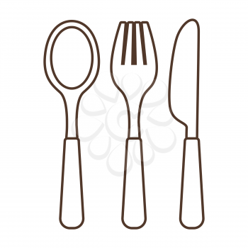 Illustration of cutlery set knife, spoon, fork. Stylized kitchen and restaurant utensil item.