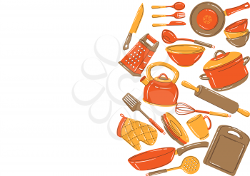 Background with kitchen utensils. Cooking equipment for home and restaurant.
