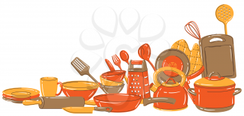 Background with kitchen utensils. Cooking equipment for home and restaurant.