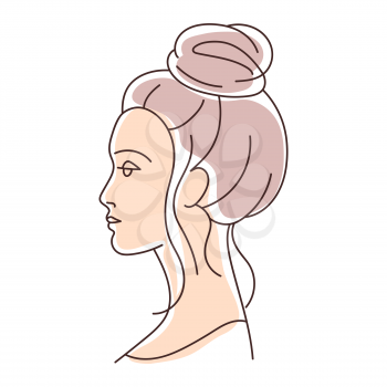 Illustration of beautiful young girl with hairdo on her head. Image for hairdressing and wedding salons.