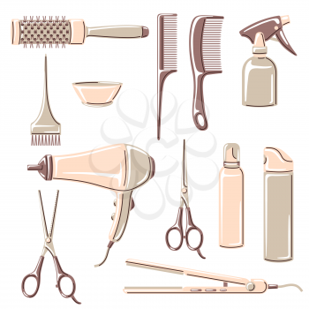 Barbershop set of professional hairdressing tools. Haircutting salon items.