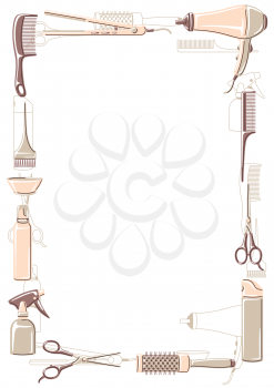 Barbershop frame with professional hairdressing tools. Haircutting salon illustration.