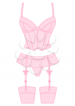 Illustration of female bustier and suspender belt. Fashion lingerie woman underwear.