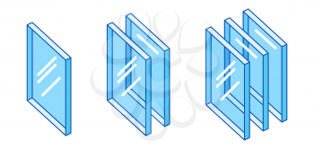 Set of glass layers types double glazed windows. Image for businesses and construction industry.
