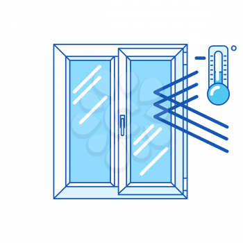 Keeping cold temperature inside house with double glazed window. PVC plastic profile. Infographics showing properties. Image for businesses and construction industry.