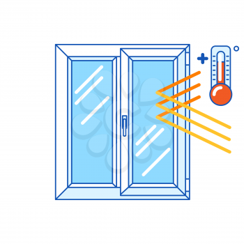 Keeping warm temperature inside house with double glazed window. PVC plastic profile. Infographics showing properties. Image for businesses and construction industry.