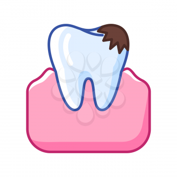 Illustration of tooth decay. Dentistry and health care icon. Stomatology and medical item.