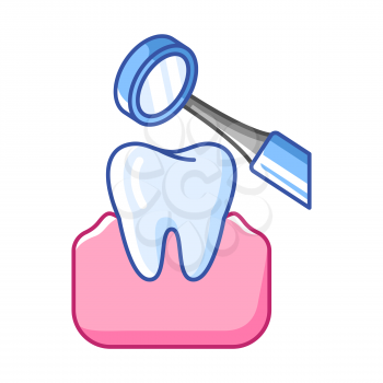 Illustration of dental mirror treatment. Dentistry and health care icon. Stomatology and medical item.