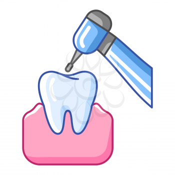Illustration of dental drill treatment. Dentistry and health care icon. Stomatology and medical item.