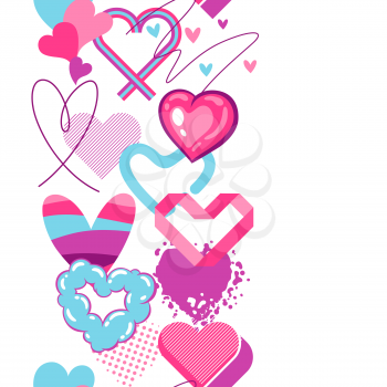 Valentine Day seamless pattern with various hearts. Romantic abstract background.