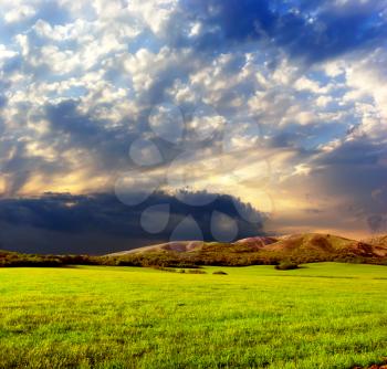 Beautiful landscape at dusk. Landscape design.