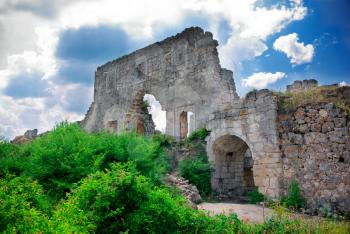 Ruins of old castle. Nature composition.