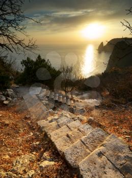 Stairs to sea. Landscape composition.