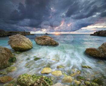 Beautiful seascape. Storm on the sea. Nature composition.