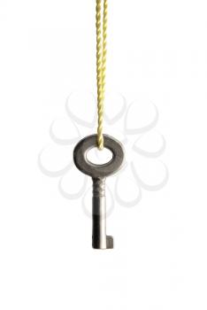 Small key hanging on a rope. Isolated object design.
