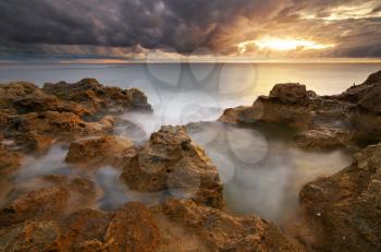 Beautiful seascape. Storm on the sea. Nature composition.
