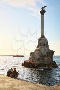 Sevastopol embankment. Beautiful view of the 
monument to the scuttled ships.