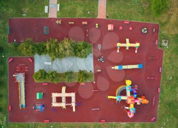 Aerial view of playgrounds in garden. Element of design.
