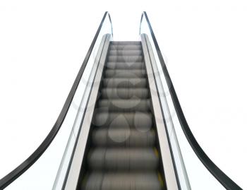 Escalator outside shopping mall isolated on white background with clipping path. 