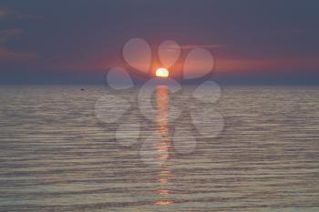 Sun and sea sunset background. Abstract light way to the sun. Nature composition.