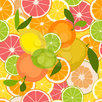 Fruit seamless pattern. Lemon, orange, grapefruit, pomelo, lime. Vector illustration.