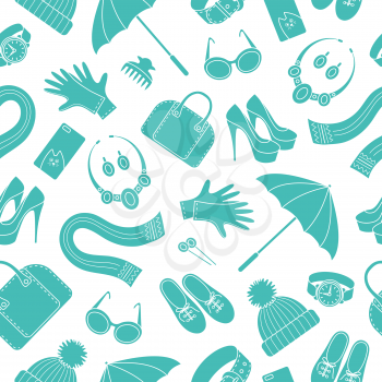Seamless pattern with feminine accessories. Flat vector illustration.
