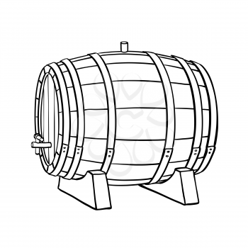Line sketch of wine or beer barrel isolated on white background. Vector illustration.