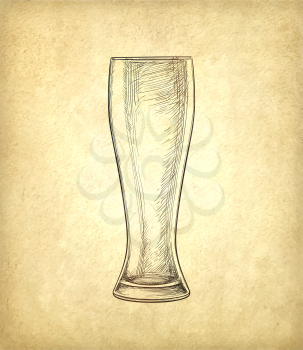 Beer glass on old paper background. Hand drawn vector illustration. Retro style.
