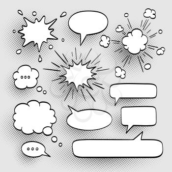 Set of speech bubbles with halftone shadows. Vector illustration.