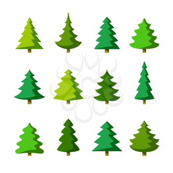 Christmas tree set. Different shapes. Isolated on white background. Flat style vector illustration.