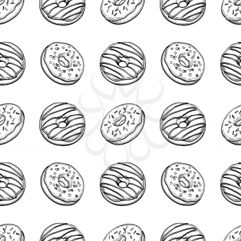 Seamless pattern with donuts. Hand drawn vector illustration.