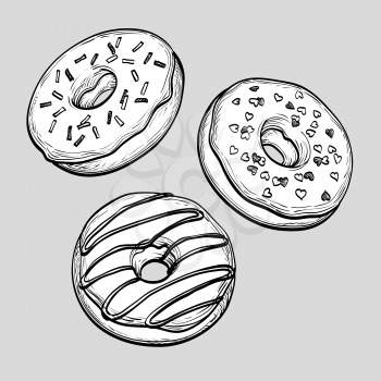 Sketch of donuts. Pastry sweets. Hand drawn vector illustration.