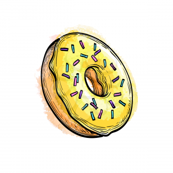 Hand drawn vector illustration of donut.  Isolated on white background