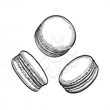 Hand drawn vector illustration of  macaroons  isolated on white background. Pastry sweets. Retro style.