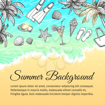 Summer sea background. Vintage hand drawn vector illustration.