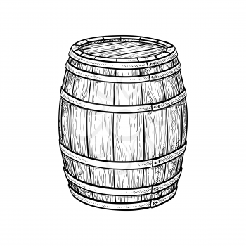 Wine or beer barrel isolated on white background. Vector illustration.