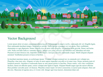 Flat landscape illustration. Website header. Text on white background.