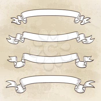 Set of banners. Vintage ribbons. Hand drawn vector illustration.
