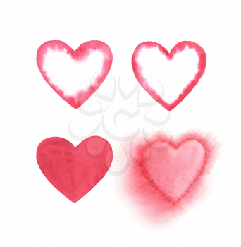 Set of watercolor hearts. Valentine's day greeting card template. Vector illustration.