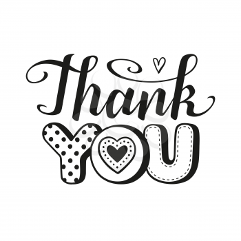 Thank you text calligraphic Lettering. Greeting card template. Vector illustration.