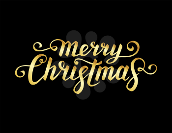 Merry Christmas text. Calligraphic Lettering. New year and Xmas Holidays design. Vector illustration.